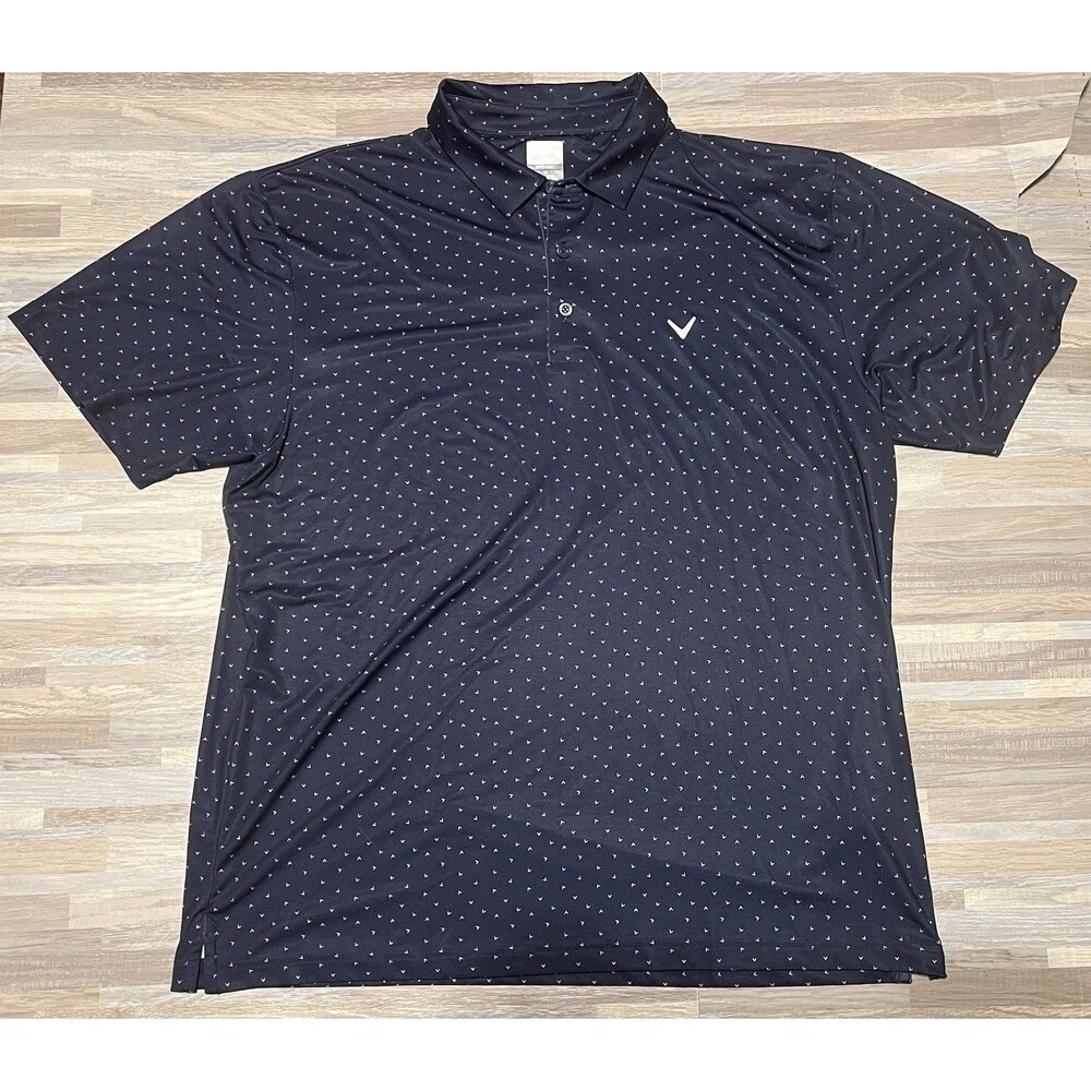 Callaway Polo Shirt Mens XL Blue Red Golf All Over Print Opti Dri Performance